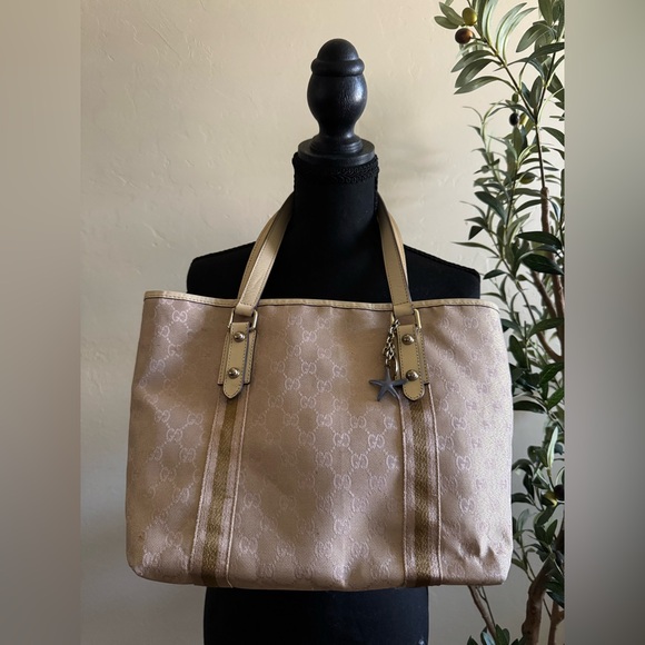 Gucci metallic leather trim tote